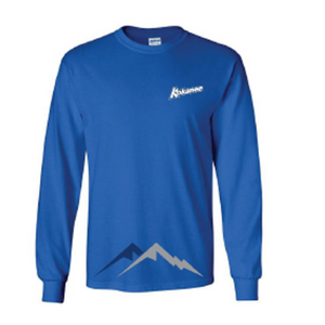 T-shirt à manches longues bleu Kokanee avec des montagnes